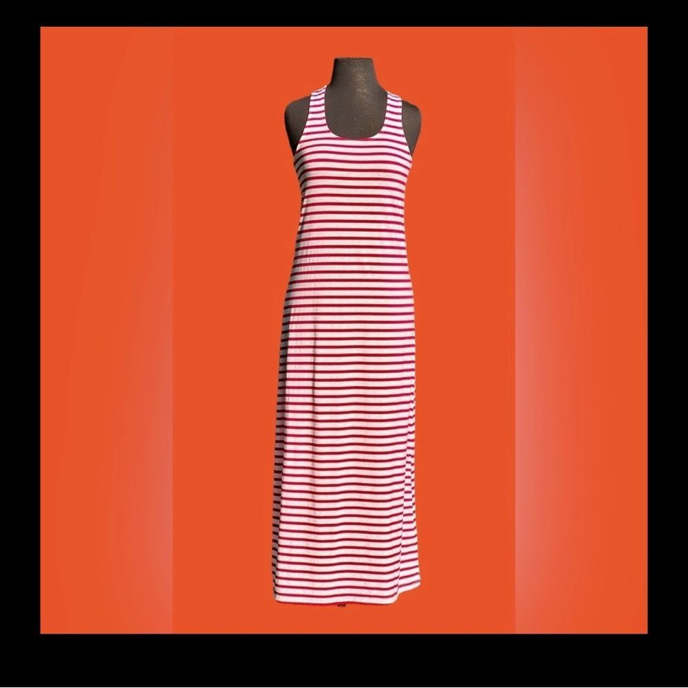 Carnival Fashion Red And White Striped Racerback T-Shirt Maxi Dress | Women's M
